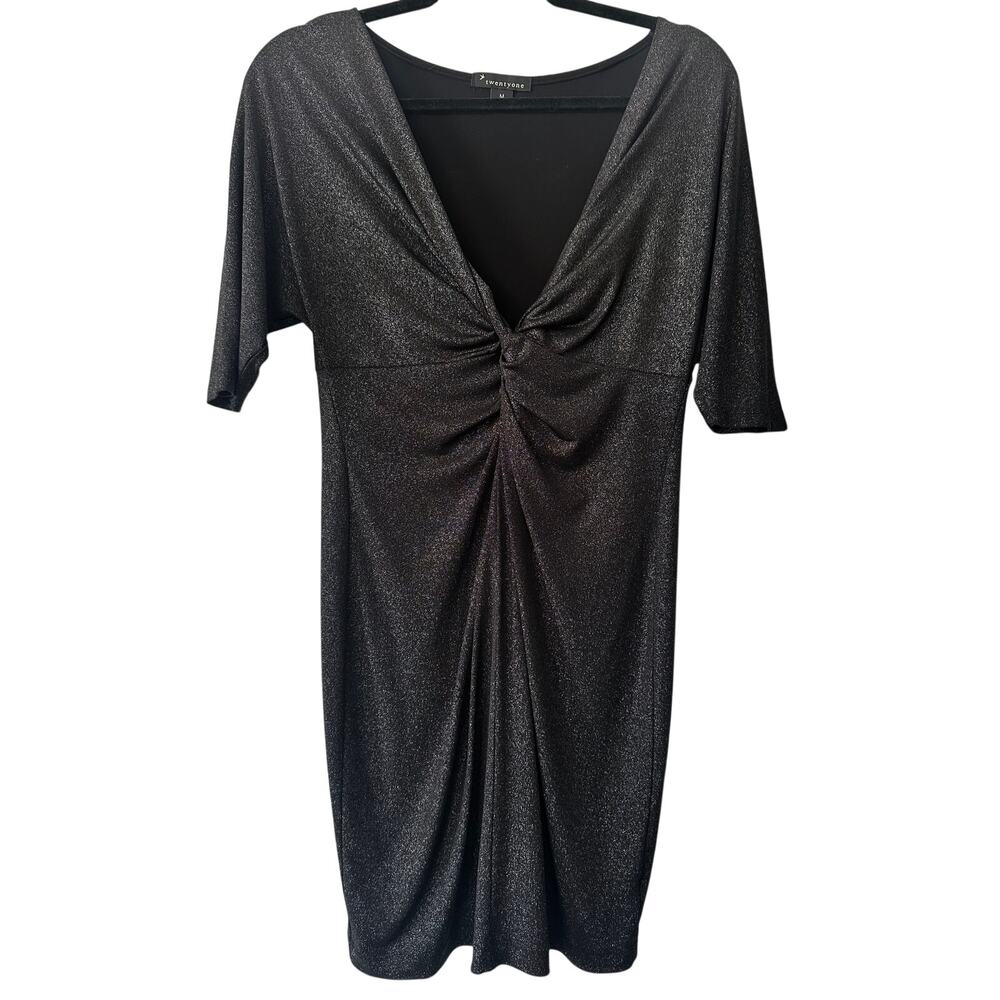 Black Silver Shimmer Knot Front Dress Stretch party